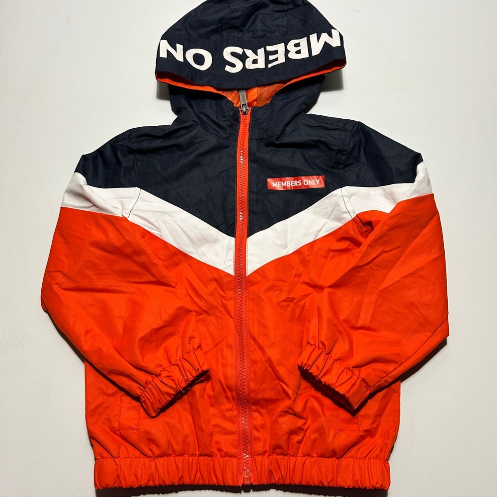 Members Only Sport Boys Windbreaker Jacket Orange Navy Blue White Size 4 Hooded